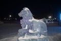 Ice lion in the polar city of Norilsk