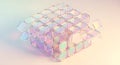 Transparent Iridescent Cube Structure 3D Render, Futuristic Technology Design, Clean Geometric Abstract Background. Royalty Free Stock Photo