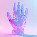 Transparent Iridescent Hand Shape in Pink and Blue Gradient Background Royalty Free Stock Photo
