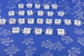 Transparent jigsaw puzzle details on inscription on blue background