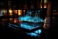 Transparent Laptop And Coding Symbols From Transparency Of Dots Blue Royalty Free Stock Photo