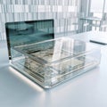 a transparent laptop in which all microcircuits are visible. Generative AI