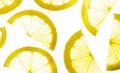 Transparent lemon slices on a white background. Top view