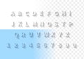 Transparent letters with long shadow. Font with latin alphabet and numbers.