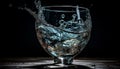 Transparent liquid in fragile crystal glass, refreshing freshness generated by AI