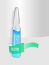 Transparent Medical Ampoule with Neon Blue liquid drug solution.Vial hypodermic injection.Treatment disease care and