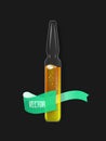 Transparent Medical Ampoule with Yellow liquid drug solution.Vial hypodermic injection.Treatment disease care in