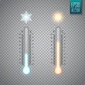 Transparent Meteorology thermometers. Cold and heat temperature. Vector illustration.