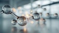 Transparent molecular model representing chemical bonds and atomic structure with a blurred scientific background in a modern Royalty Free Stock Photo
