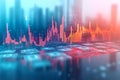 Digital financial data visualization with cityscape background Royalty Free Stock Photo