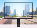 Transparent monitor screen cityscape background realistic gadgets and devices concept