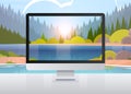 transparent monitor screen landscape background realistic gadgets and devices concept