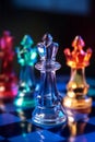 transparent multi-colored chess pieces on a dark