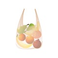 Transparent package with fresh fruits, green pear, pomegranate