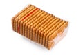 Transparent packaging of biscuits. A pack of cookies on a white background. Royalty Free Stock Photo