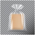 Transparent packaging for bread. Pack for coffee, sweets, cookies isolated on transparent background. Vector mock up
