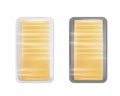 Transparent packaging with cheese slices Royalty Free Stock Photo