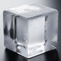A transparent, perfectly squared ice cube lies on a dark, smooth surface Royalty Free Stock Photo