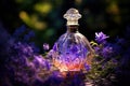 Transparent perfume bottle, flower, product photography