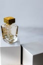 transparent perfume bottle with golden cap Royalty Free Stock Photo