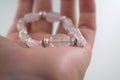 Transparent pink quartz and silver crystal balls bracelet