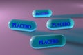 Transparent placebo capsules. Pharmacy drugstore. Pharmaceutical industry concept. 3d illustration
