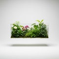Transparent plant observation box on solid white background, floating in mid air horizontally Royalty Free Stock Photo
