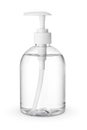 Transparent plastic bottle with liquid hand soap or sanitizer isolated on white Royalty Free Stock Photo