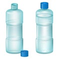 Transparent plastic bottles on a white background.