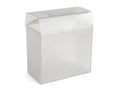 A transparent plastic box with a clear lid standing upright against a white background Royalty Free Stock Photo