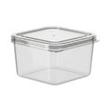 A transparent plastic container with a hinged lid on a white background Royalty Free Stock Photo