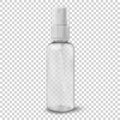 Transparent plastic cosmetic bottle with spray vector illustration. Container for sanitizer, mist, thermal water. Travel