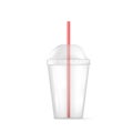 Transparent plastic empty cup for soda or cocktail. Disposable container for drink. Vector illustration isolated on white Royalty Free Stock Photo