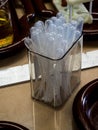 Transparent plastic pipettes in a box in the laboratory Royalty Free Stock Photo