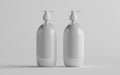 Transparent Plastic Pump Bottle Mock-Up - Liquid Soap, Shampoo Dispenser - Two Bottles. 3D Illustration