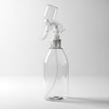 Transparent plastic spray bottle with a clear trigger nozzle. The bottle has a rounded, Royalty Free Stock Photo