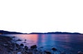 sunset reflecting on a lake at dusk. transparent isolated PNG file. Royalty Free Stock Photo