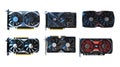 Six graphics cards displayed on a white background in a row Royalty Free Stock Photo