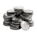 Transparent or PNG Image of Stack of Silver Coins Royalty Free Stock Photo