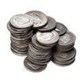 Transparent or PNG Image of Stack of Silver Coins Royalty Free Stock Photo