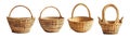 Four woven baskets with handles isolated on a white background Royalty Free Stock Photo