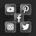 Transparent popular social media shiny logo. facebook twitter instagram pinterest youtube