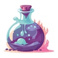 Transparent potion in purple bottle