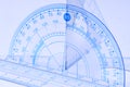 Transparent protractor, ruler and square