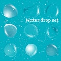 Transparent Pure Clear Water Drops Realistic Set. Royalty Free Stock Photo