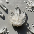 Transparent quartz crystals SiO2 is displayed on a light gray Royalty Free Stock Photo