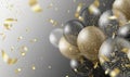 Transparent realistic balloons and golden confetti isolated on transparent background. Party decorations for birthday Royalty Free Stock Photo