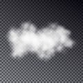 Transparent realistic cloud effect isolated on dark background. Smoke or fog effect. White cloudine Royalty Free Stock Photo
