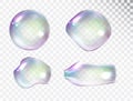 Transparent realistic colorful soap bubbles shapes set isolated on a light background. Water spheres with air, soapy Royalty Free Stock Photo