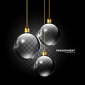 Transparent realistic glass sphere, Hanging Christmas glass ball, vector illustration Royalty Free Stock Photo